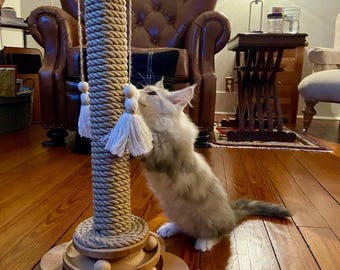 Rustic cat scratching post, cat scratch tower, custom cat tree,custom scratching post,stylish scratching post,new kitten gift,gifts for cats