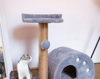 Pequeño mueble rascador para gatos, poste rascador para gatos, gato moderno de lujo, torre de árbol para gatos, rascador para gatos, árbol trepador para gatos, regalo para amantes de los gatos