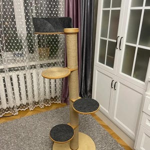 Large cat tower with shelves, cat multi scratcher, cat shelves scratcher, modern cat furniture, wood scratching post, gift for cat owners