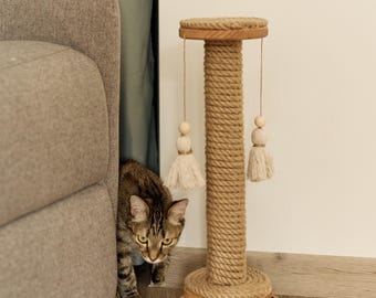 Wooden scratching post for cat, scratching post, cat scratching pole, tall cat scratcher, cat lover gift, cat owner gift, gift for cat
