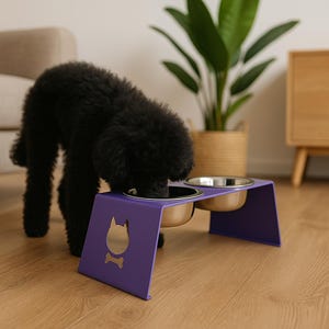 Elevated Dog Bowl Stand – Raised Feeder for Small & Medium Pets, Purple Metal Feeding Station, Stylish Dog Bowl with Steel Bowls