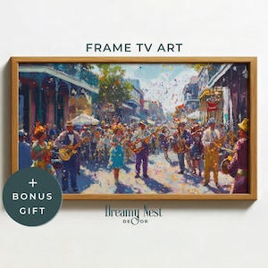 Mardi Gras Frame TV Art Abstract New Orleans Mardi Gras Parade Frame TV Art Impressionist Oil Painting Mardi Gras Celebration Digital FTV097