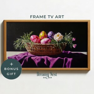 Easter Frame TV Art Spring Easter Eggs Samsung Frame TV Art Easter Dark Floral Decor Vintage Farmhouse TV Art Moody Easter Egg Basket FTV144