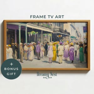 Mardi Gras Frame TV Art Abstract New Orleans Mardi Gras Celebration Party Frame TV Art Oil Painting Mardi Gras Carnival Digital Art FTV-074