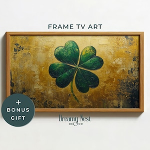 St Patricks Day Frame TV Art Lucky Shamrock Frame TV Art Clover Textured Oil Painting Digital Art Download Lucky Clover Irish Wall Decor