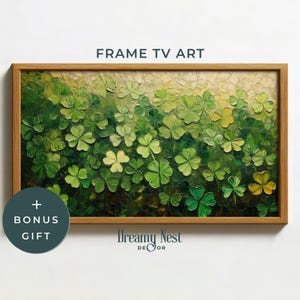 St Patricks Day Frame TV Art Lucky Shamrock Frame TV Art Clover Textured Oil Painting Digital Art Download Lucky Clover Irish Wall Decor