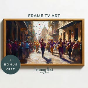 Mardi Gras Frame TV Art Abstract New Orleans Mardi Gras Parade Frame TV Art Impressionist Oil Painting Mardi Gras Celebration Digital FTV098
