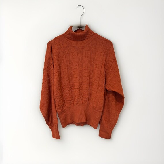 Bogner, Bogner Turtleneck Ski Sweater Women Large Orange Vintage Dolman Sleeve Snowflake