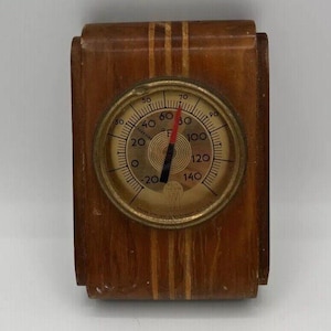 Art Deco Weston Electronic Institute Thermometer Wood Case Indoor W Outdoor Read