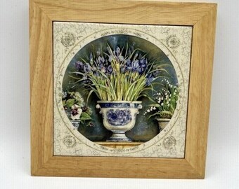 Niemarkowa oprawiona ceramiczna płytka ścienna unisex OS Tan Floral Iris Martwa natura