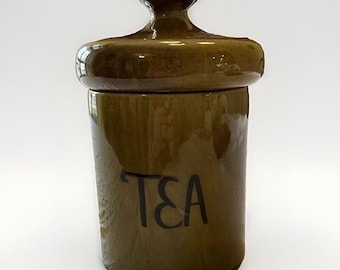 Ceramiczna pokrywka do słoika na herbatę VTG w kolorze oliwkowo-zielonym, wzory świąteczne H4019, USA