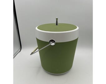 West Bend Ice Bucket Vintage 60s Avocado Green Mid Century Modern Insulated USA