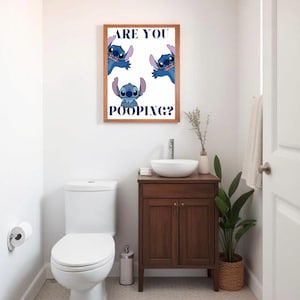 Funny Stitch Bathroom Wall Art - “Are You Pooping?” Digital Download | Cute Bathroom Humor Printable | Disney Inspired Decor