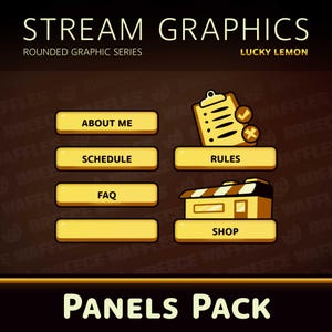 Panels Pack - Stream Package for TWITCH - Rounded Graphic - Panels and Stickers - Lucky Lemon (YELLOW)