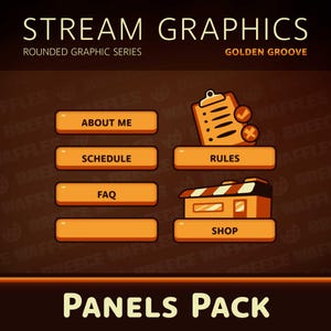 Panels Pack - Stream Package for TWITCH - Rounded Graphic - Panels and Stickers - Golden Groove (GOLD/ORANGE)
