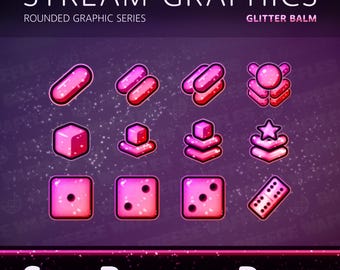 Sub Badges Pack - Stream Package for TWITCH - Rounded Graphic - Three Sets of Sub Badges to Mix and Match - Glitter Balm (PINK)