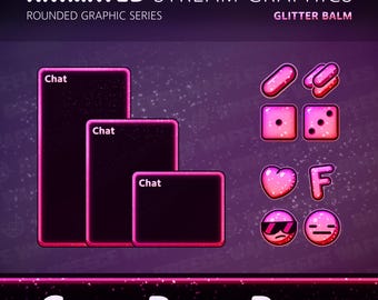 Chat Plus Pack - Stream Package for TWITCH - Rounded Graphic - Emotes, Sub Badges, Animated Chat Boxes - Glitter Balm (PINK)