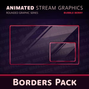 May include: Animated stream graphics border pack with a rounded, red, glowing border. The border has a glass-like appearance with a subtle pattern. The text "BORDERS PACK" is displayed in pink at the bottom of the image.