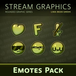 Emotes Pack - Stream Package for TWITCH - Rounded Graphic - Twelve Basic Emotes - Lima Bean (GREEN)