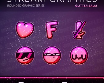 Emotes Pack - Stream Package for TWITCH - Rounded Graphic - Twelve Basic Emotes - Glitter Balm (PINK)
