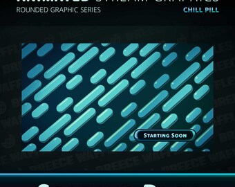Screens Pack - Stream Package for TWITCH, YOUTUBE - Rounded Graphic - Animated Screen and Text - Chill Pill (BLUE)