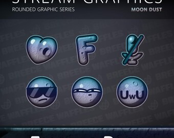 Emotes Pack - Stream Package for TWITCH - Rounded Graphic - Twelve Basic Emotes - Moon Dust (GRAY)