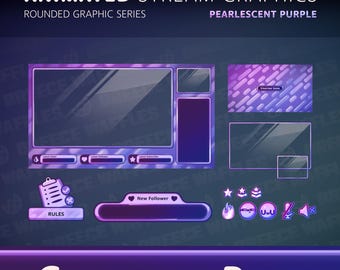 Complete Pack - Stream Package for TWITCH - Rounded Graphic - Screens, Overlays, Alerts, Panels - Pearlescent Purple