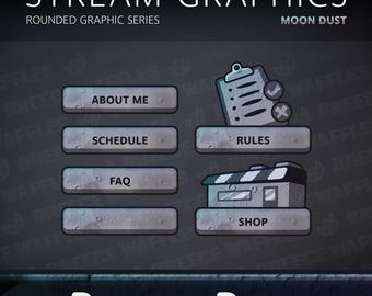 Panels Pack - Stream Package for TWITCH - Rounded Graphic - Panels and Stickers - Moon Dust (GRAY)