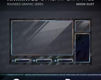 Overlays Pack - Stream Package for TWITCH - Rounded Graphic - Screen, Borders, Labels, Chat Boxes - Moon Dust (GRAY)