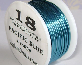 18 Gauge Pacific Blue Non Tarnish Permanently Colored Enameled Wire, 12 Feet