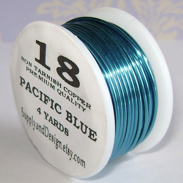 18 Gauge Pacific Blue Non Tarnish Permanently Colored Enameled Wire, 12 Feet