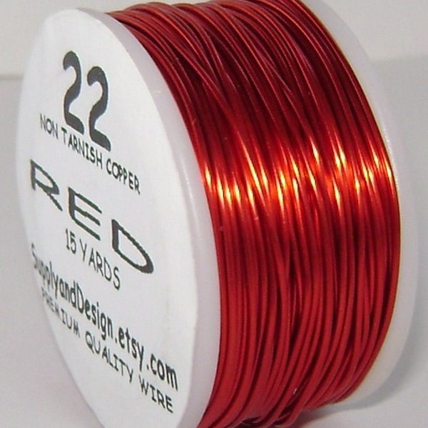 22 Gauge Red Non Tarnish Permanently Colored Enameled Wire, 45 Feet