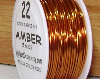 22 Gauge Amber Non Tarnish Permanently Colored Enameled Wire, 45 Feet