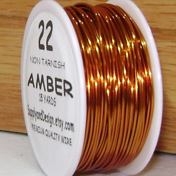 22 Gauge Amber Non Tarnish Permanently Colored Enameled Wire, 45 Feet