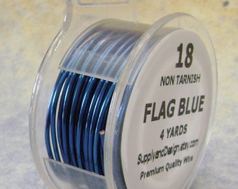 18 Gauge Flag Blue Non Tarnish Permanently Colored Enameled Wire, 12 Feet