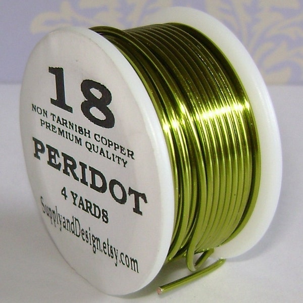 18 Gauge Peridot Non Tarnish Permanently Colored Enameled Wire, 12 Feet