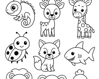Dibujos para colorear de animales para niños / PDF imprimible en formato A4 (descarga instantánea)