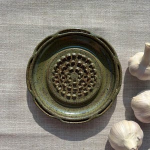 Ceramic Garlic Grater in Speckled Olive