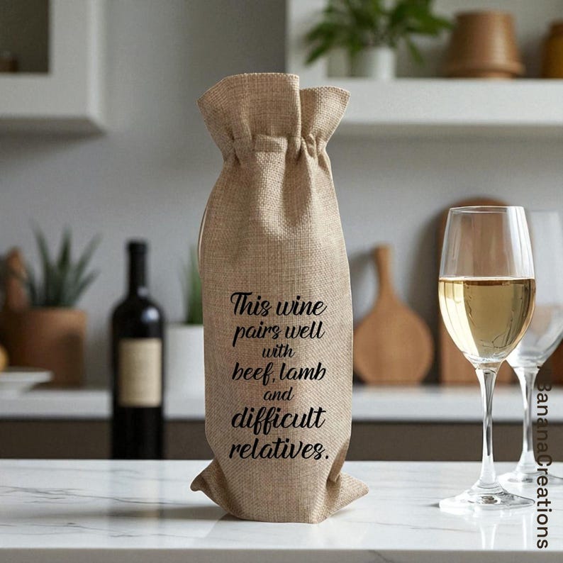 Wine Bag-This Wine Pairs Well with Beef, Lamb and Difficult Relatives- Funny Wine Bags, Gifts For Wine Lovers, Wine Gift Bag, Wine Quotes