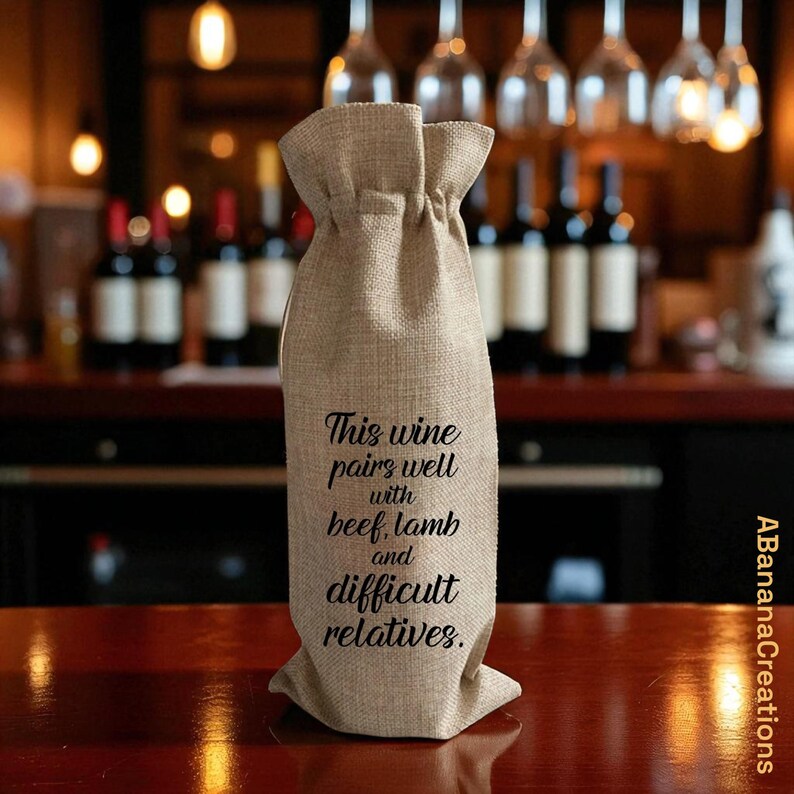 Wine Bag-This Wine Pairs Well with Beef, Lamb and Difficult Relatives- Funny Wine Bags, Gifts For Wine Lovers, Wine Gift Bag, Wine Quotes