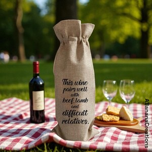 Wine Bag-This Wine Pairs Well with Beef, Lamb and Difficult Relatives- Funny Wine Bags, Gifts For Wine Lovers, Wine Gift Bag, Wine Quotes