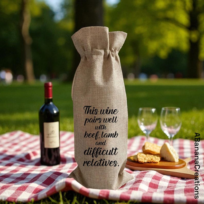 Wine Bag-This Wine Pairs Well with Beef, Lamb and Difficult Relatives- Funny Wine Bags, Gifts For Wine Lovers, Wine Gift Bag, Wine Quotes