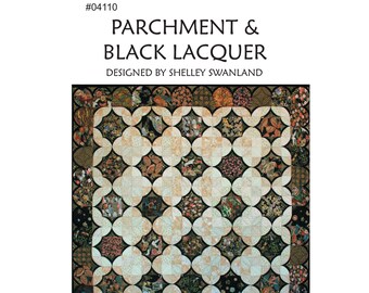 Pergament & Schwarzer Lack, Maschinengenähte Kathedrale Fenster Quilt Digitales Muster