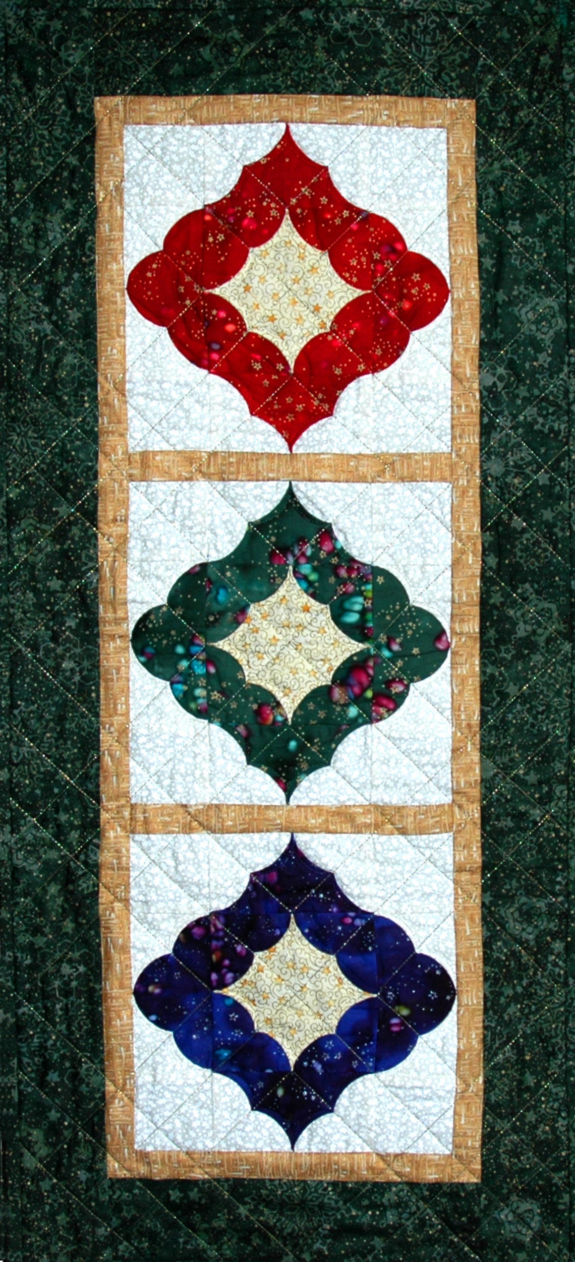 Christmas Ornament Table Runner Machine Stitched Cathedral Etsy