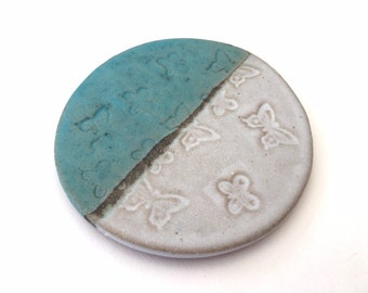 Ceramic coaster, butterfly design. Ceramics and pottery.