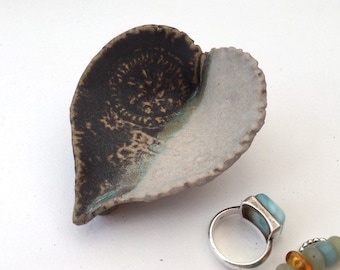 Handmade Pottery Ring Dish, Unique Ceramic Jewelry Holder