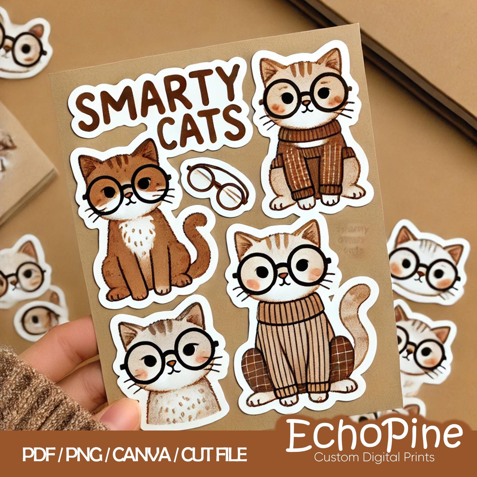 Smarty Cats Sticker, Cat Lover Sticker, Cute Digital Stickers, 50 PNG ...
