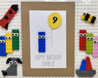 Handmade Personalised LEGO® Brick Birthday Balloon Card