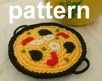 crocheted food - paella pattern in English, and Spanish with diagrams - crochet toys