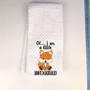 Toalla de cocina con zorro bordado: regalo divertido para adultos, InFoxicated, toallas de cocina de estilo rústico,